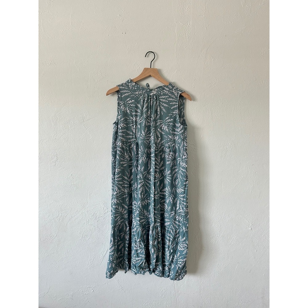 LOFT Beach Women Small‎ Teal Dotted Leaf Print Tiered Sleeveless Midi Dress